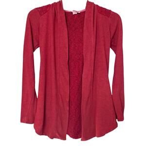LUCKY BLISS LONG SLV OPEN FRONT HOODED CARDIGAN, WOMENS, XS-HEATHER RED, POCKETS